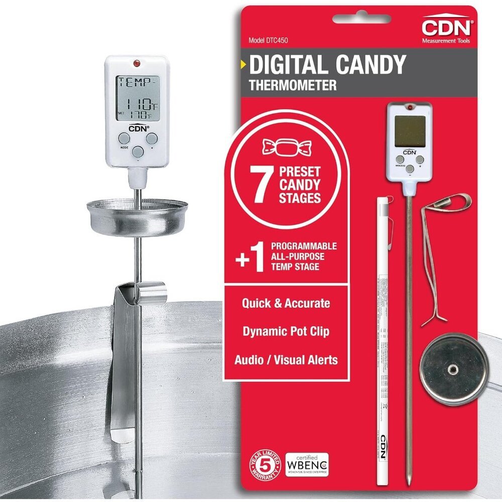 Digital Candy Thermometer Long 8'' Stainless Steel Stem, Adjustable Pot Clip, Pr